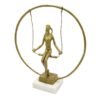 ESCULTURA EM FERRO DOURADO E MARMORE MOÇA NO BALANÇO - 24cm