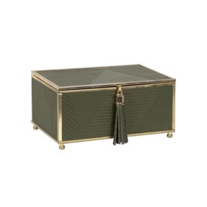 Caixa verde metal e dourado P