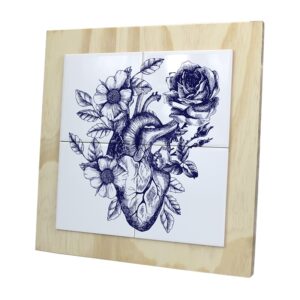 Quadro Azulejo Coração Florido