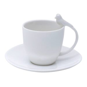 CJ 6 XÍCARAS CHÁ PORCELANA C/PIRES BIRDS BRANCO 200ml