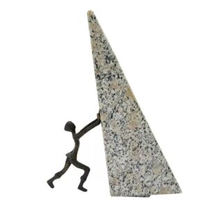 ESCULTURA EM FERRO PRETO E GRANITO - 24 cm