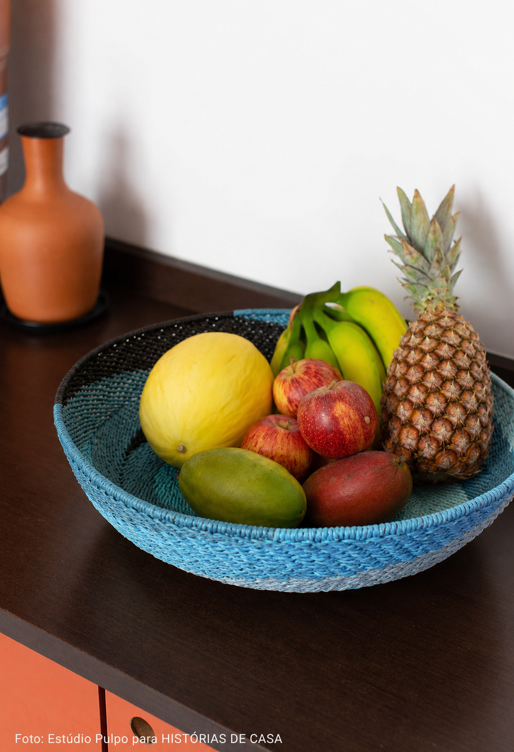 Fruteira Artesanal Azul em Corda - Imagem 2