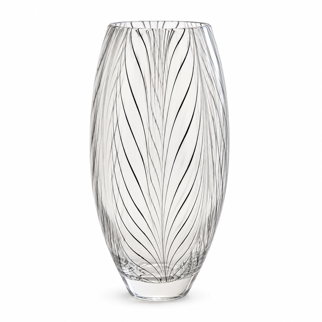 VASO DE VIDRO TRANSPARENTE DE LISTRAS PRETAS