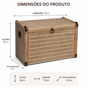 Baú de Madeira Pátina Grande Decorativo com Tampa | Organizador Rústico
