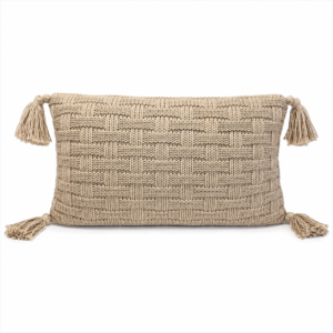 Almofada Retangular Tricot Caqui com Tassel