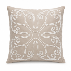 Almofada Decorativa Bege Bordada em Suede