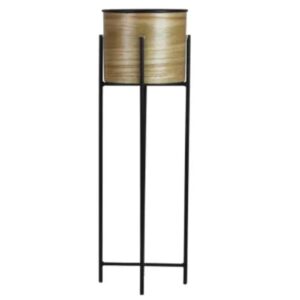 CACHEPOT  LAMINA NOGUEIRA COM SUPORTE FERRO PRETO - P