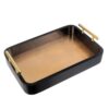 Bandeja madeira preta-c/alça dourada G