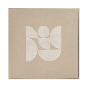 QUADRO EM LINHO FUNDO BEGE TEXTURIZADO COM DETALHE EM BRANCO