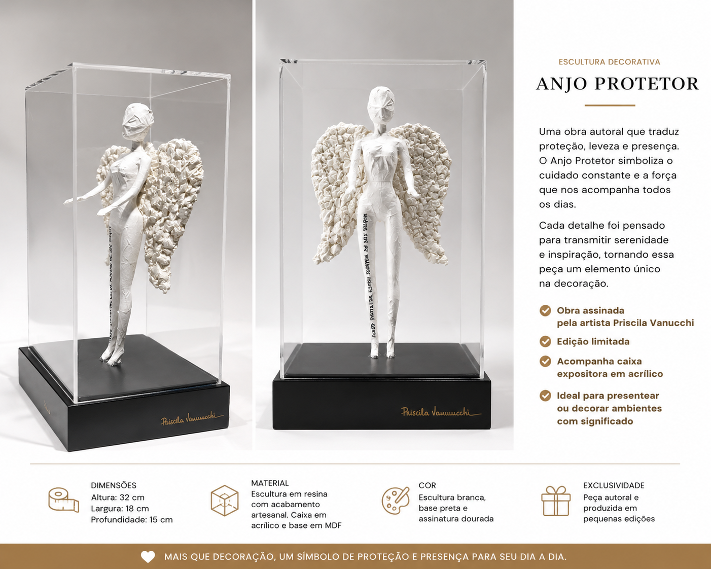 ESCULTURA ANJO EM PE COM BASE PRETA - Imagem 2