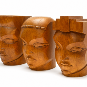 Conjunto de Esculturas Decorativas em Madeira | Rostos Esculpidos Artesanais