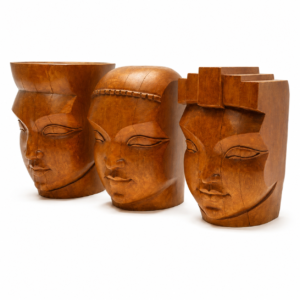 Conjunto de Esculturas Decorativas em Madeira | Rostos Esculpidos Artesanais