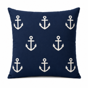Almofada Azul com Estampa de Âncoras em Suede