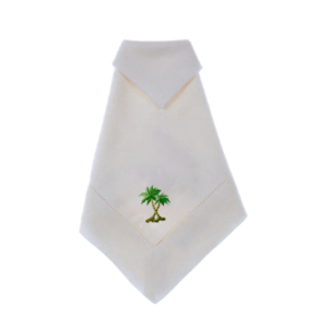 GUARDANAPO DE LINHO BRANCO - BORDADO PALMEIRA