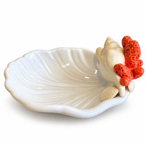 PETISQUEIRA BRANCA FOLHA CERÂMICA CORAL LARANJA