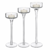 Castiçal Crystal com Pé em Vidro Transparente – Jogo com 3 Peças para Velas Decorativas