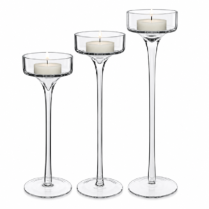 Castiçal Crystal com Pé em Vidro Transparente – Jogo com 3 Peças para Velas Decorativas