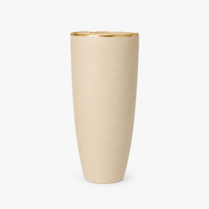 Vaso Decorativo em Cerâmica Bege com Borda Dourada M