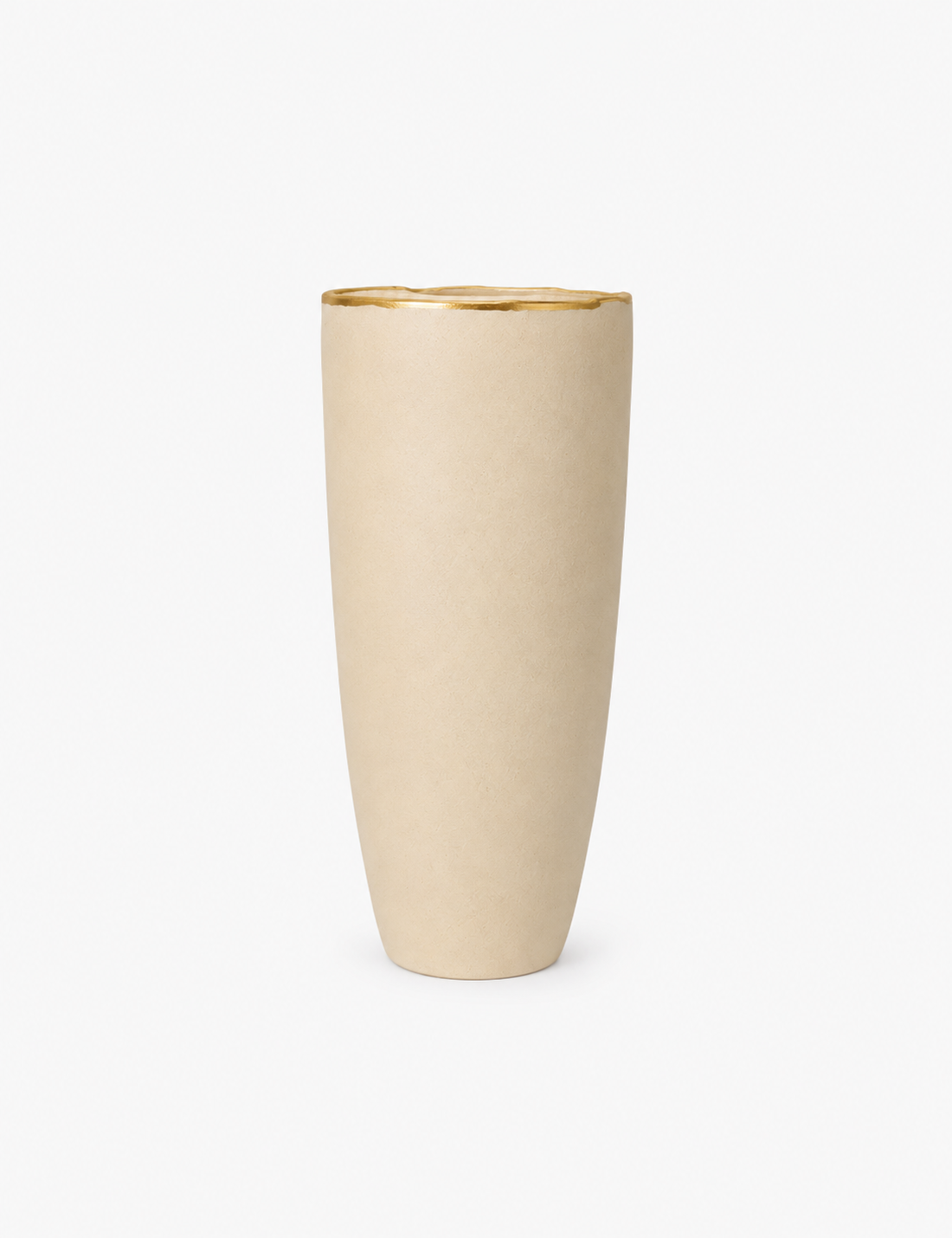 Vaso Decorativo em Cerâmica Bege com Borda Dourada M