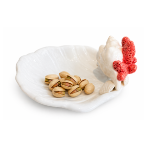 PETISQUEIRA BRANCA FOLHA CERÂMICA CORAL LARANJA