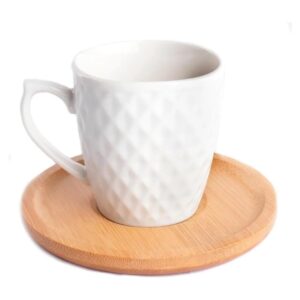 Xícara porcelana  90ml c/pires bambu