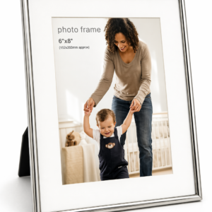 Porta retrato em metal prateado