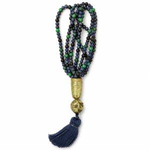 Colar Decorativo Bolinha Azul e Verde com Rosto em Cerâmica – Objeto Decorativo Artesanal