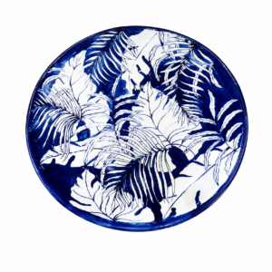 Prato Armani Pequeno com Folhas e Fundo Azul – Peça Decorativa Sofisticada