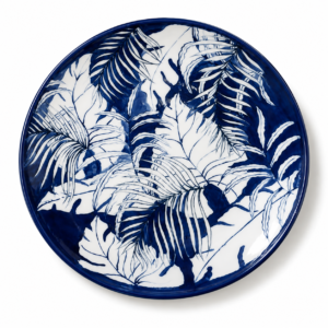 Prato Armani Pequeno com Folhas e Fundo Azul – Peça Decorativa Sofisticada