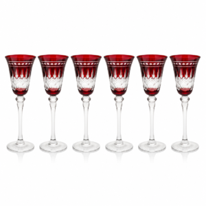 TAÇA DE VIDRO LICOR VERMELHA  ( jg 6)