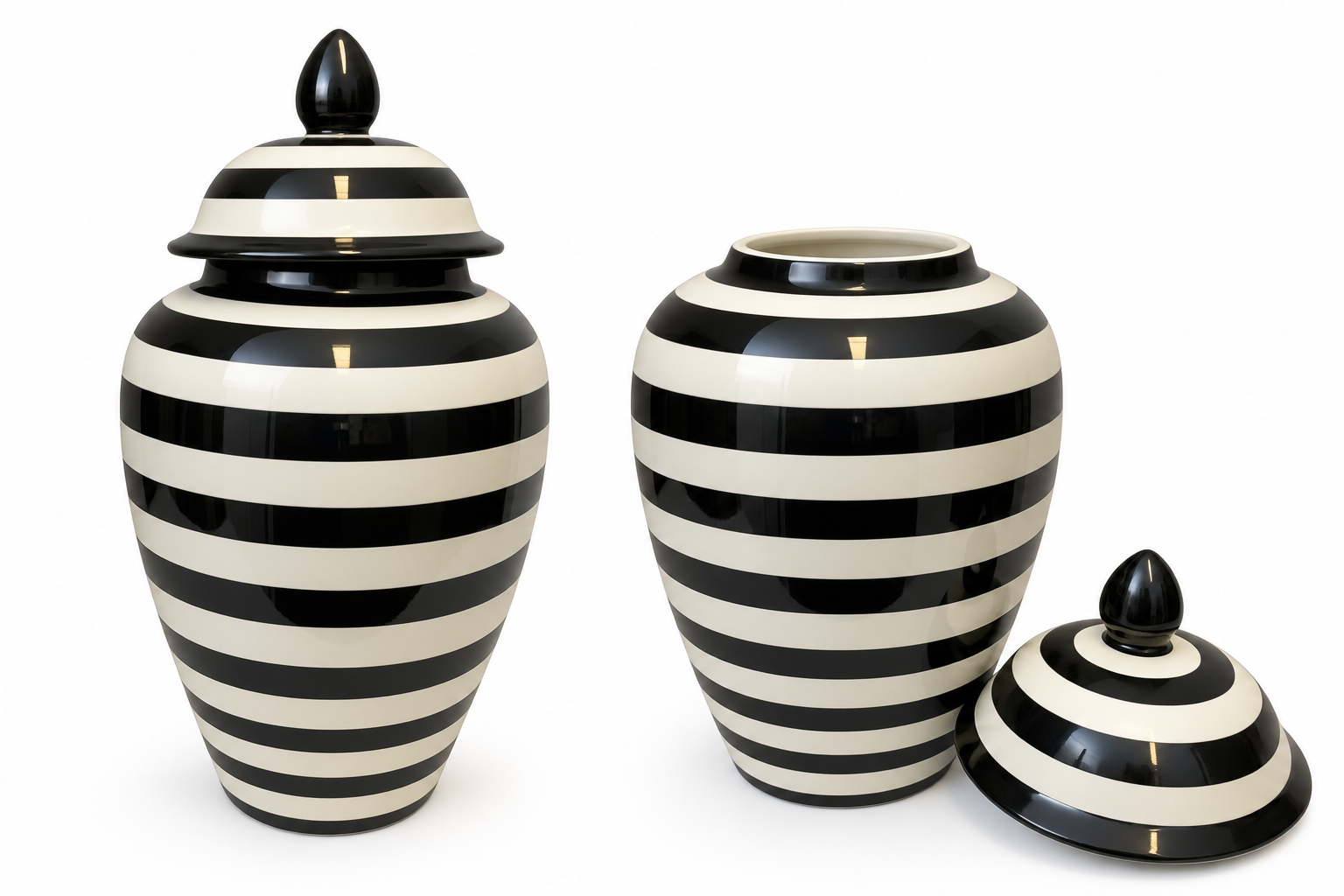 POTICHE DE CERAMICA PRETO E BRANCO M