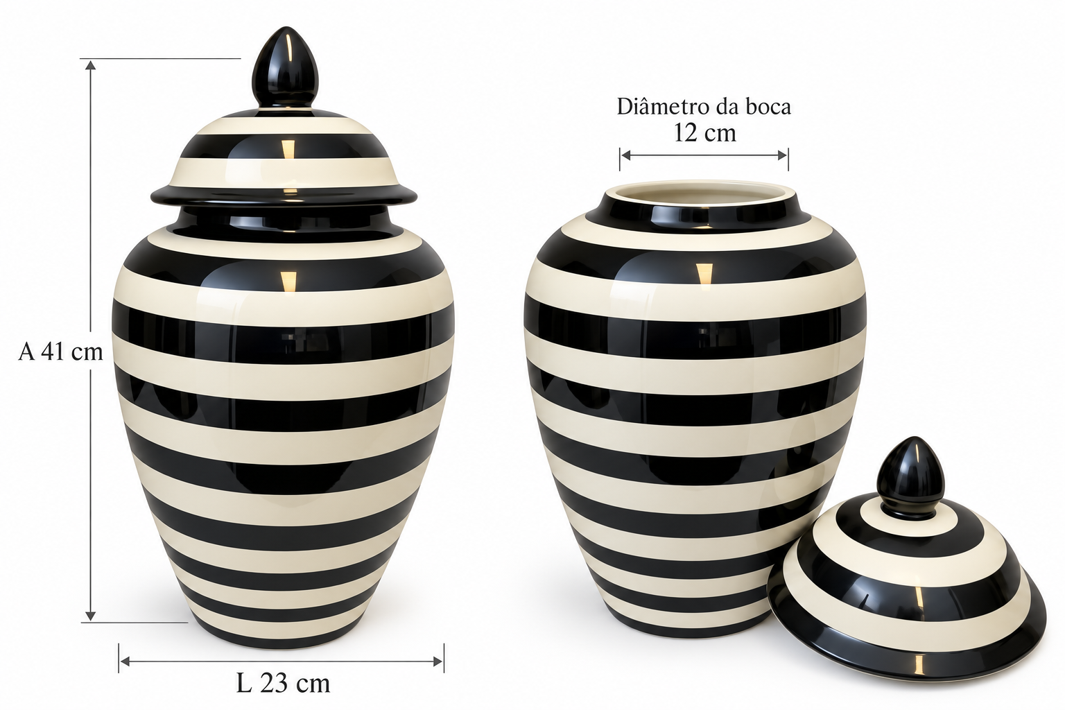 POTICHE DE CERAMICA PRETO E BRANCO M - Imagem 2