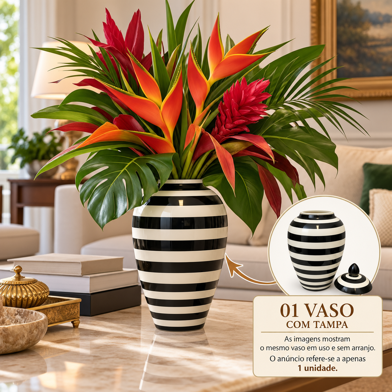 POTICHE DE CERAMICA PRETO E BRANCO M - Imagem 3