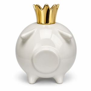 Cofre Porquinho em Porcelana com Chapéu Dourado