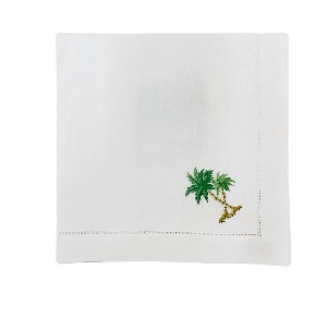 GUARDANAPO DE LINHO BRANCO - BORDADO PALMEIRA