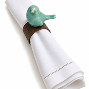 ANEL PARA GUARDANAPO PÁSSARO VERDE PORCELANA ( CX 4 )