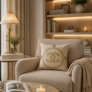 Alternative view of Almofada Decorativa Bege Bordada com Detalhes em Courino