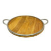 BANDEJA REDONDA EM MADEIRA COM HASTES EM METAL