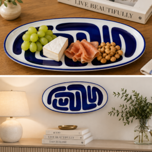 Alternative view of PRATO DE PORCELANA AZUL E BRANCO DECORATIVO | PRATO PARA PETISCOS E DECORAÇÃO DE PAREDE