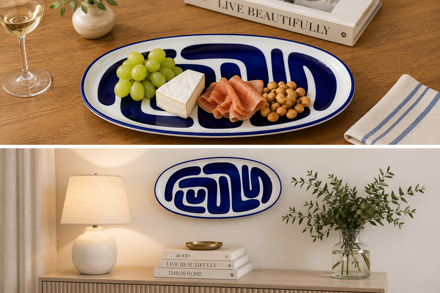 PRATO DE PORCELANA AZUL E BRANCO DECORATIVO | PRATO PARA PETISCOS E DECORAÇÃO DE PAREDE - Imagem 2