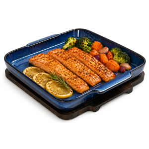 PETISQUEIRA QUADRADA EM MADEIRA E CERAMICA AZUL COM 1 TRAVESSA