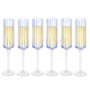 TAÇA DE CHAMPAGNE TRANSPARENTE COM RISCOS AZUIS - 6 PCS