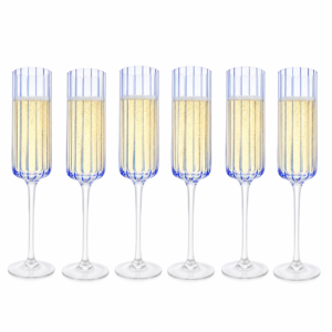 TAÇA DE CHAMPAGNE TRANSPARENTE COM RISCOS AZUIS - 6 PCS