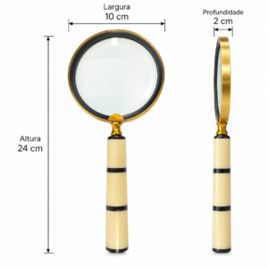 Alternative view of Lupa de Aumento em Metal Dourado com Cabo de Resina Bege