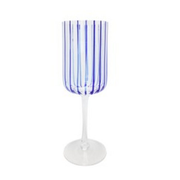 TAÇAS DE VIDRO TRANSPARENTE COM RISCOS AZUIS - 6 PCS