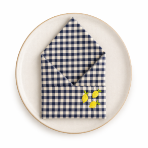 GUARDANAPO TRIO DE LIMÕES/XADREZ AZUL MARINHO