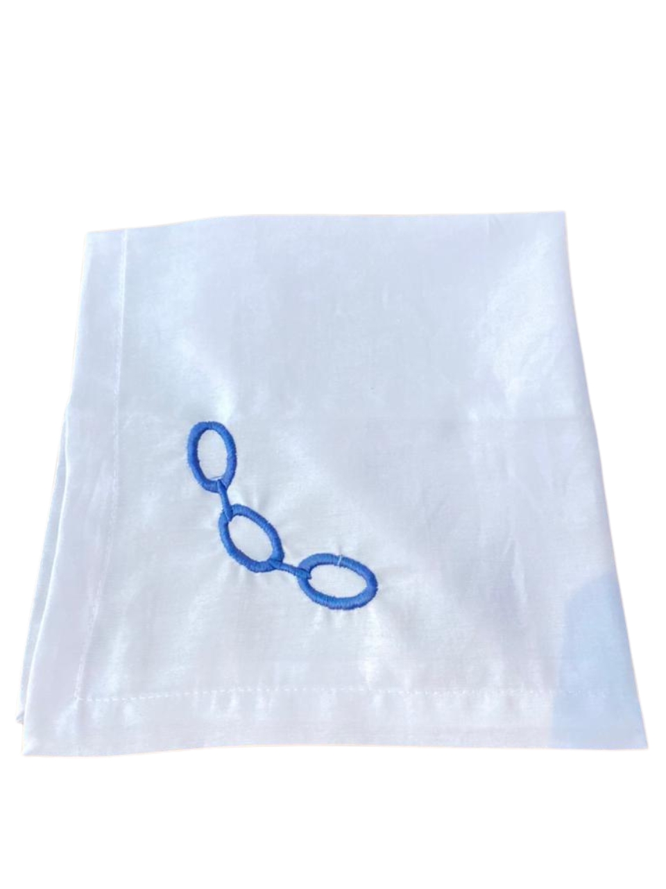 GUARDANAPO  BORDADO ELOS AZUL TECIDO BRANCO