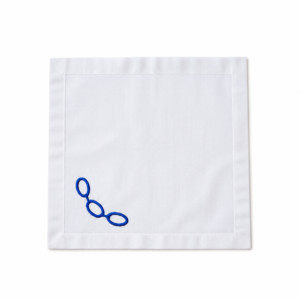 GUARDANAPO TECIDO BRANCO BORDADO ELOS AZUL
