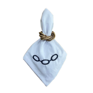 GUARDANAPO  BORDADO ELOS AZUL TECIDO BRANCO