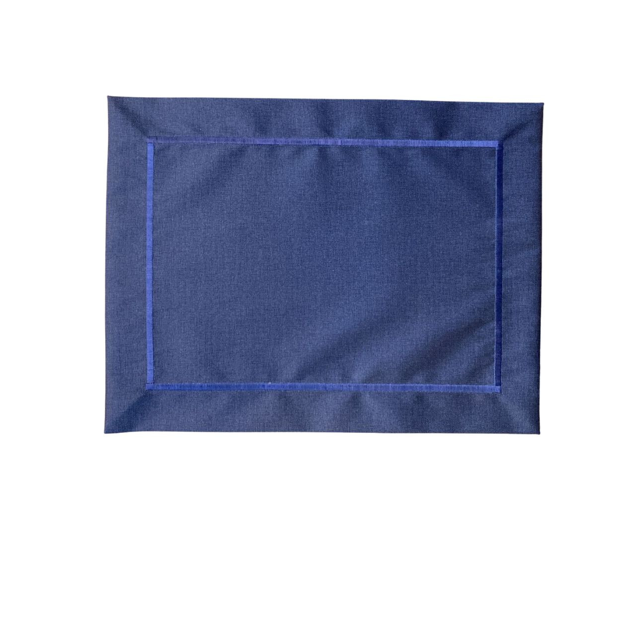 JOGO AMERICANO LINEN AZUL MARINHO COM BARRA BORDADA AZUL MARINHO